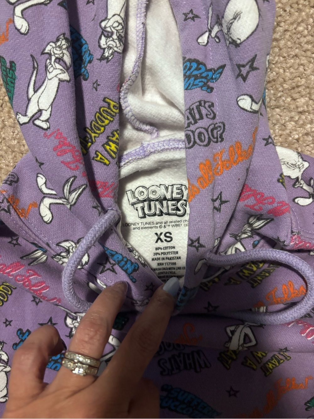 Warner Bros. Looney Tunes Lavender Hooded One-Piece with Multicolor Print